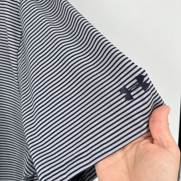 Under Armour Men's Striped Heatgear Loose Fit Golf Polo Shirt Blue Gray Size 2XL - Picture 5 of 7